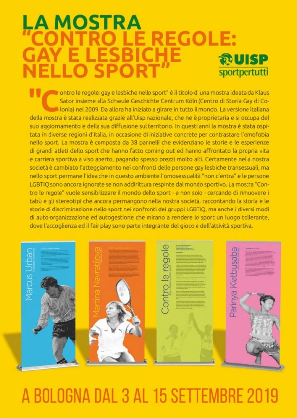 Against the Rules - Lesbians and Gays in Sport -exhibition cover shows colorful roll ups