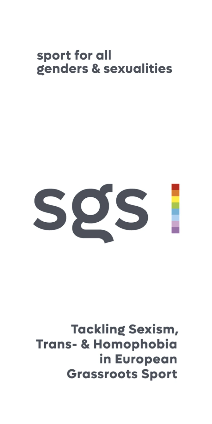 sgs minimalistic cover that says "sport for all genders" and "tackling sexist, trans- and homoprobia in European Grassroots Sports