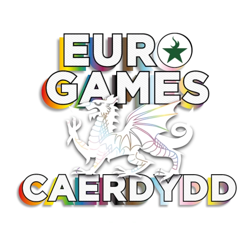 EuroGames Caerdydd 2027 logo has a dragon and rainbow colors in it
