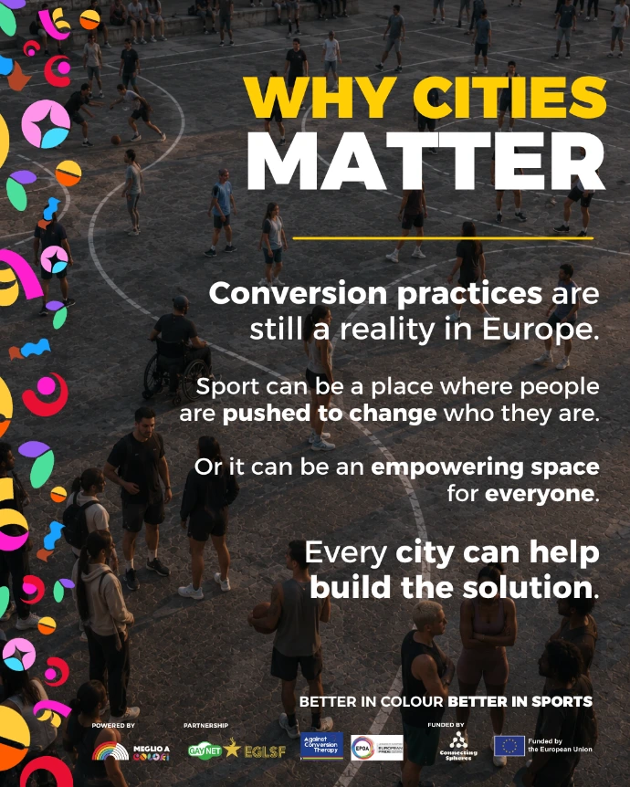 Survey poster informs that cities can help build solutions and empowering spaces for everyone.